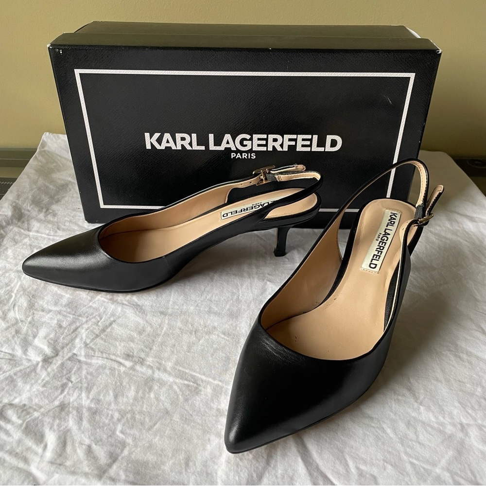 Karl Lagerfeld Black Lily Slingback Kitten heel/ box included